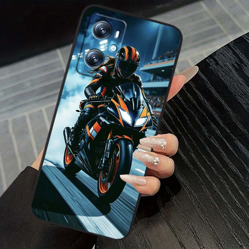 Creative motorcycle rider cool For OPPO Reno 5 6 7 A96 A40 A58 Realme GT A74 A78 Neo2 A74 A78 Find X5 X3 X7 X8 Black Phone Case