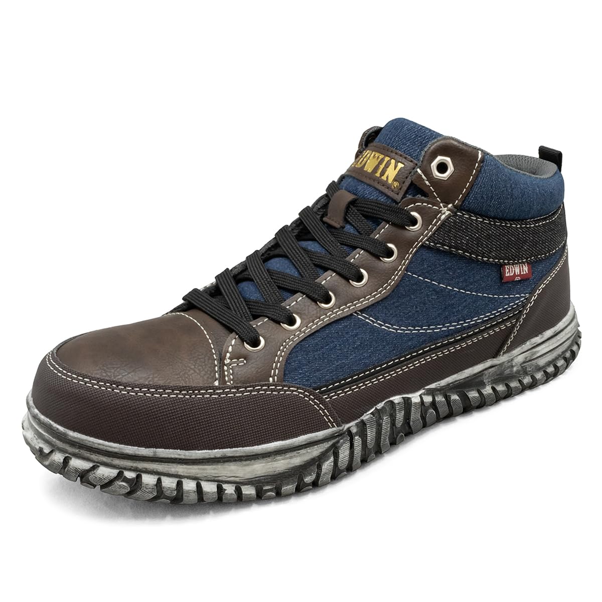 

Edwin Safety Steel Toe Wide Work Safety Stylish Denim Size Men s Shoes, Cap, Lightweight, Shock-Absorbing Sole, Slip-Resistant, High-Top Sneakers, джинсовый