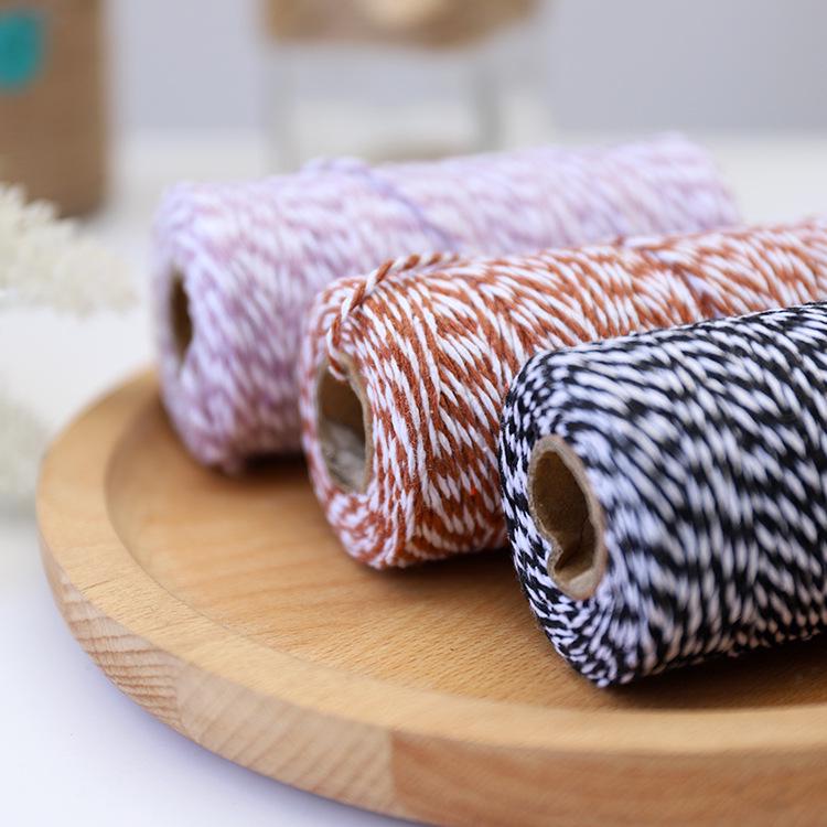 1,5mm Dvoubarevná bavlněná šňůra, DIY Ručně tkaný materiál na visačky - 100m role