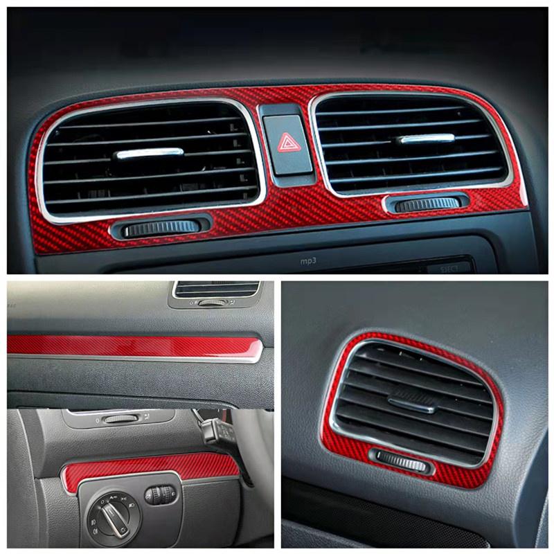 Red Carbon Fiber Car Inner Decoration Stickers Car Styling For Volkswagen VW Golf 6 Center Console Cover Trim Car