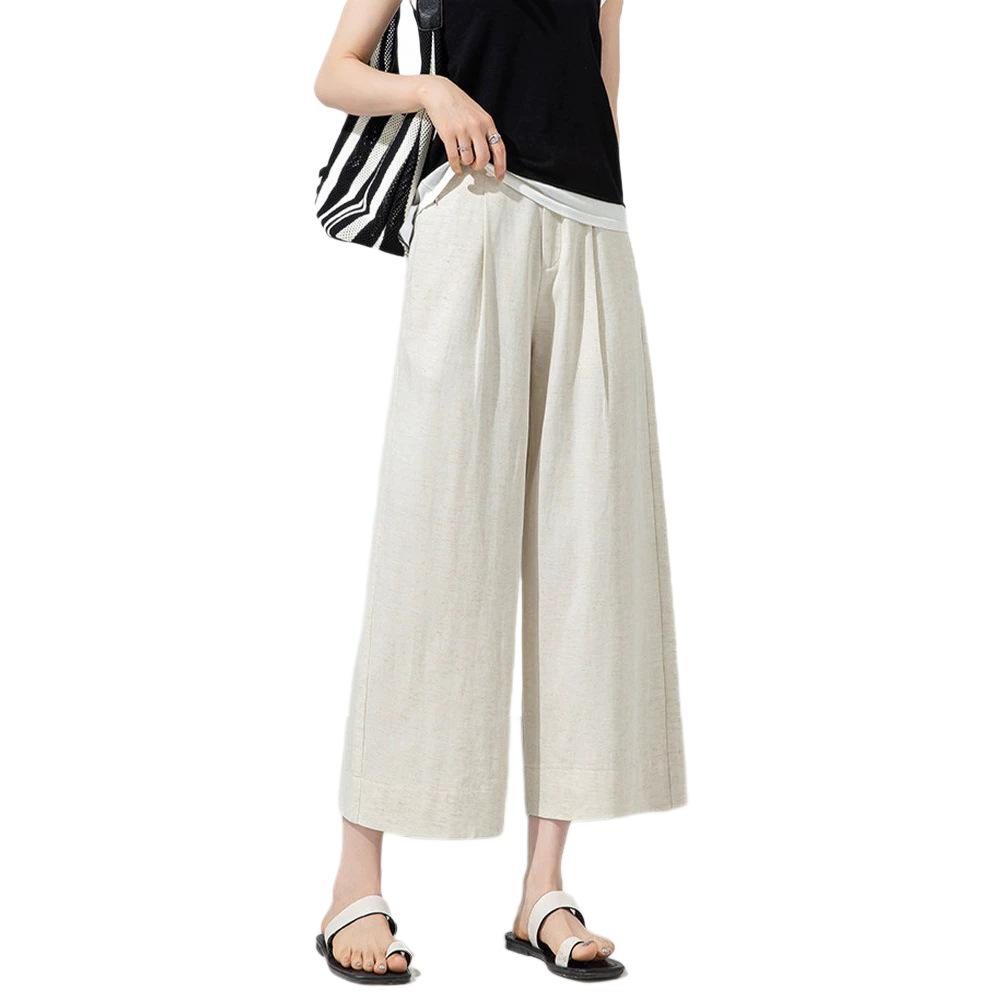 Women's cropped pants, summer thin Tencel linen wide-leg pants, loose old money style, cool breathable casual pants, linen