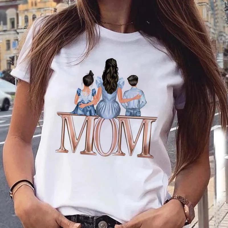 Women's T-Shirt Cartoon Mom and Son Shirt Fashion Printed Casual Women's T-Shirt Women's T-Shirt