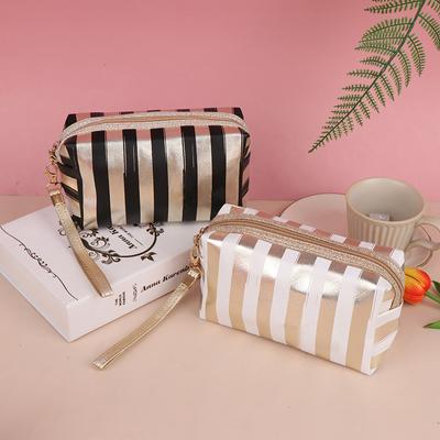 Phnom Penh Stripe Cosmetic Bag Pu Leather Anise Storage Bag Lady Clutch Bag