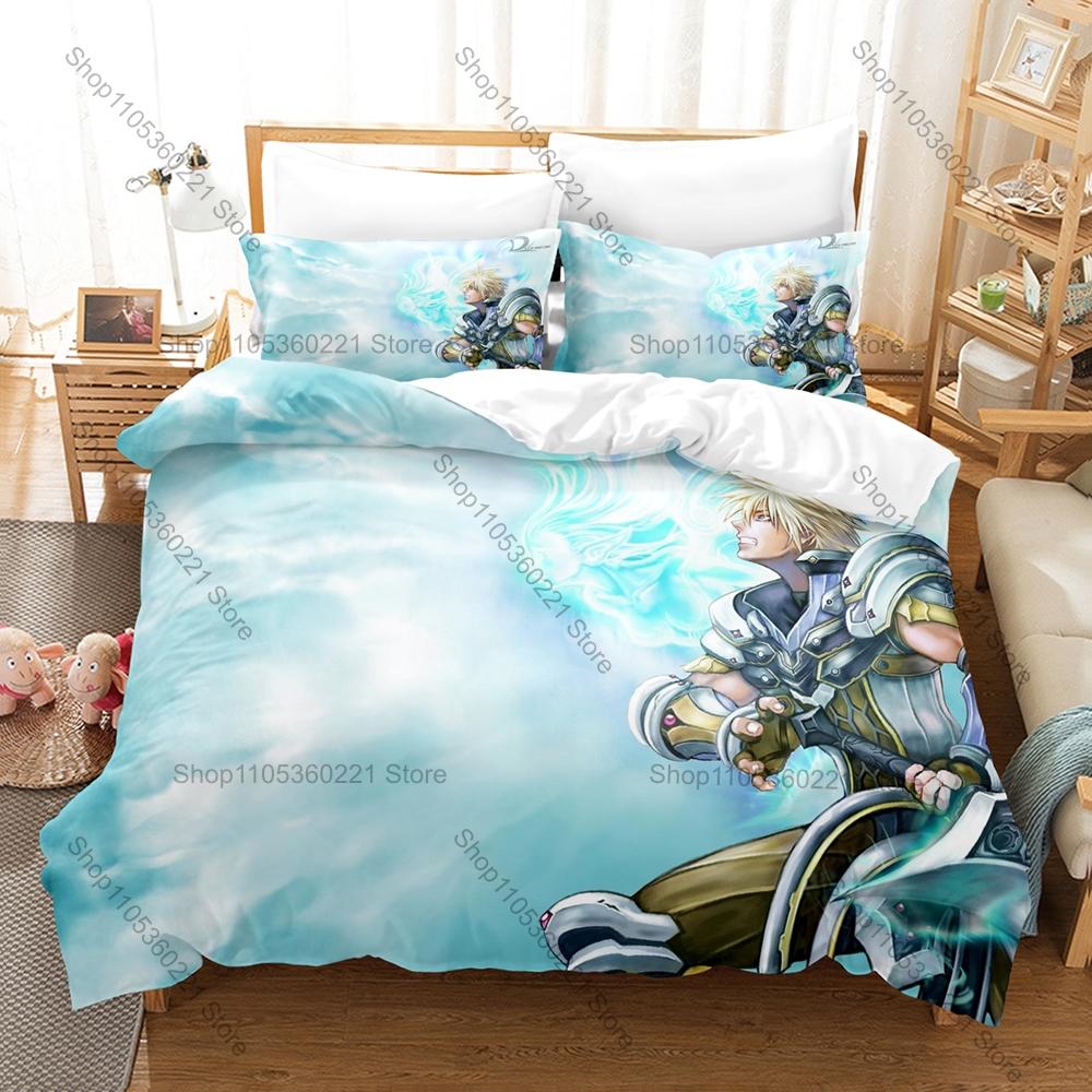 Cool MMORPG Collage Deco Online Chibi Classes Battle Scene Fantasy Game Merch 3PCS Bedding Duvet Cover + 2 Pillowcases Home Deco