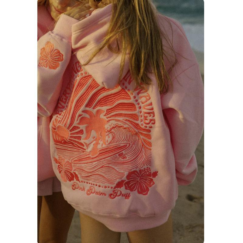 European Coconut Embroidered Drop Shoulder Hoodie