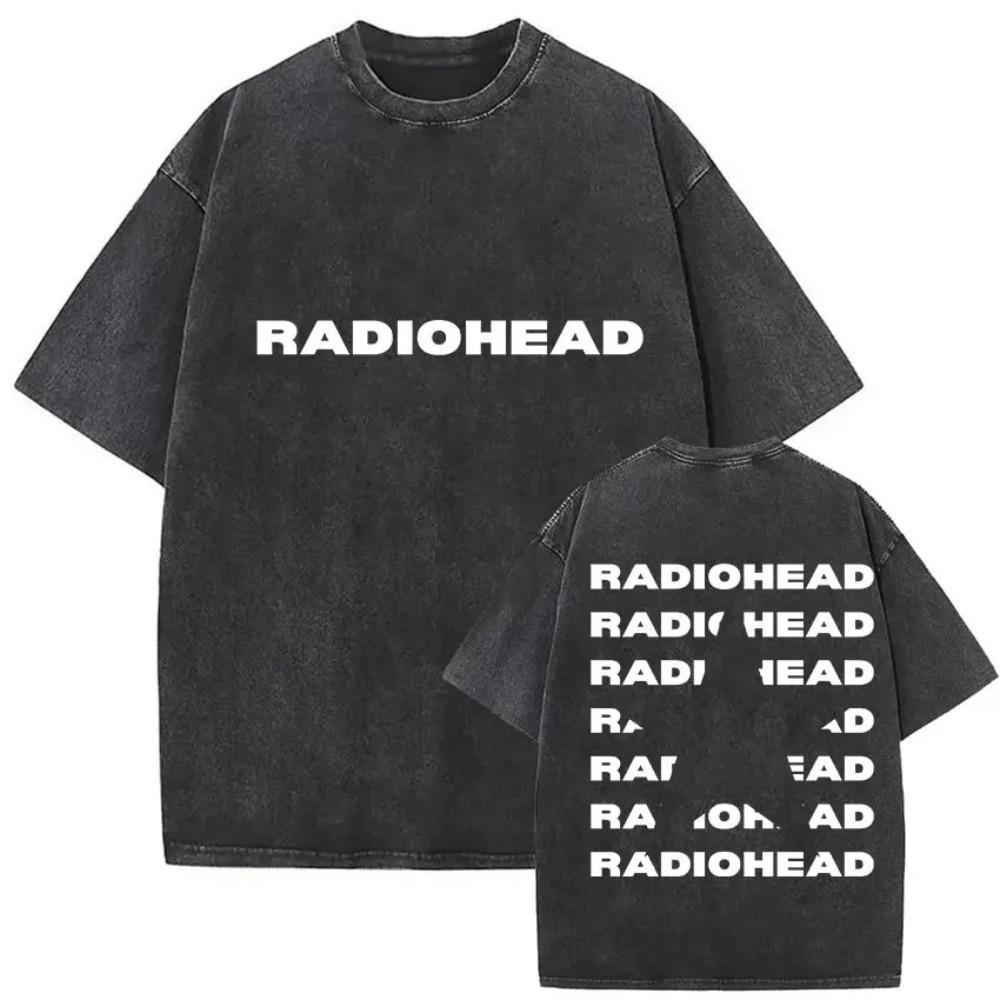 Oversize'owa koszulka z krótkim rękawem w stylu acid wash z nadrukiem graficznym zespołu Radiohead Vintage