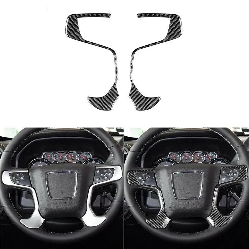 For Chevrolet Silverado 1500/GMC Sierra 1500 2014-2018 Carbon Fiber Steering Wheel Accent Stickers Car Interior Accessories