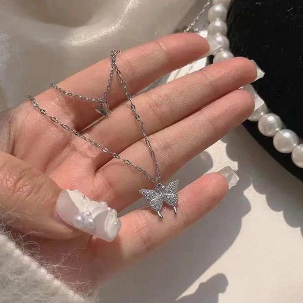 SUMENG 2024 Simple Double Layer Star Moon Charm Multilayered Necklace Delicate Clavicle Chain Zircon For Women Fashion Jewelry