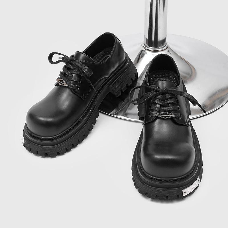 Casual men's lace-up big head glossy derby shoes metal thick-soled heightening shoes-J