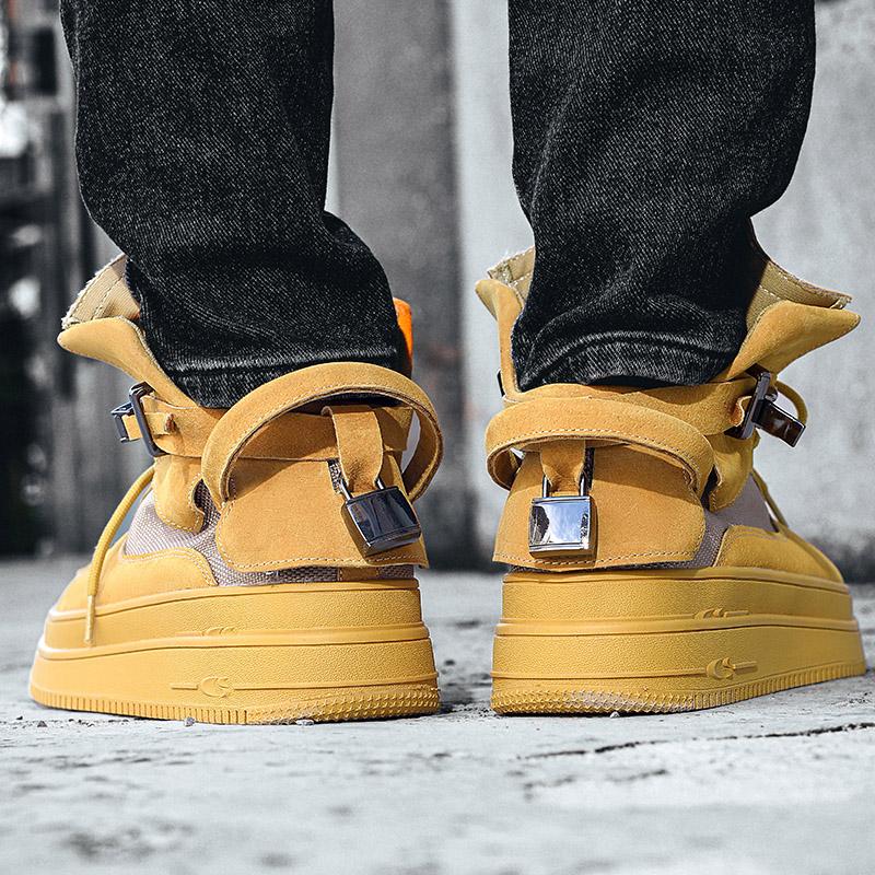 Spring New Leather Fashion Casual Board Shoes Male Rubber Thick Soles Increase Vintage Student Sports Shoes Fashion Shoes