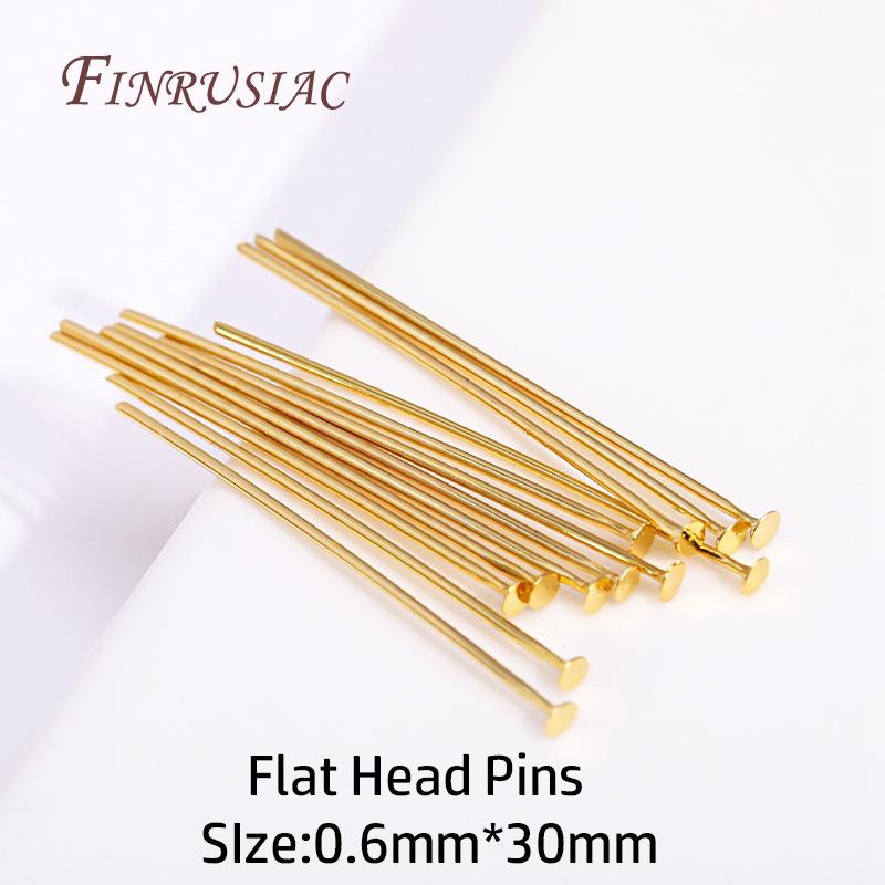 Jewelry DIY Beading Jewellery Findings 0.6X30MM 50-100Pcs/Lot 18K Gold Plated Flat Head/Ball Head/Eye Pins