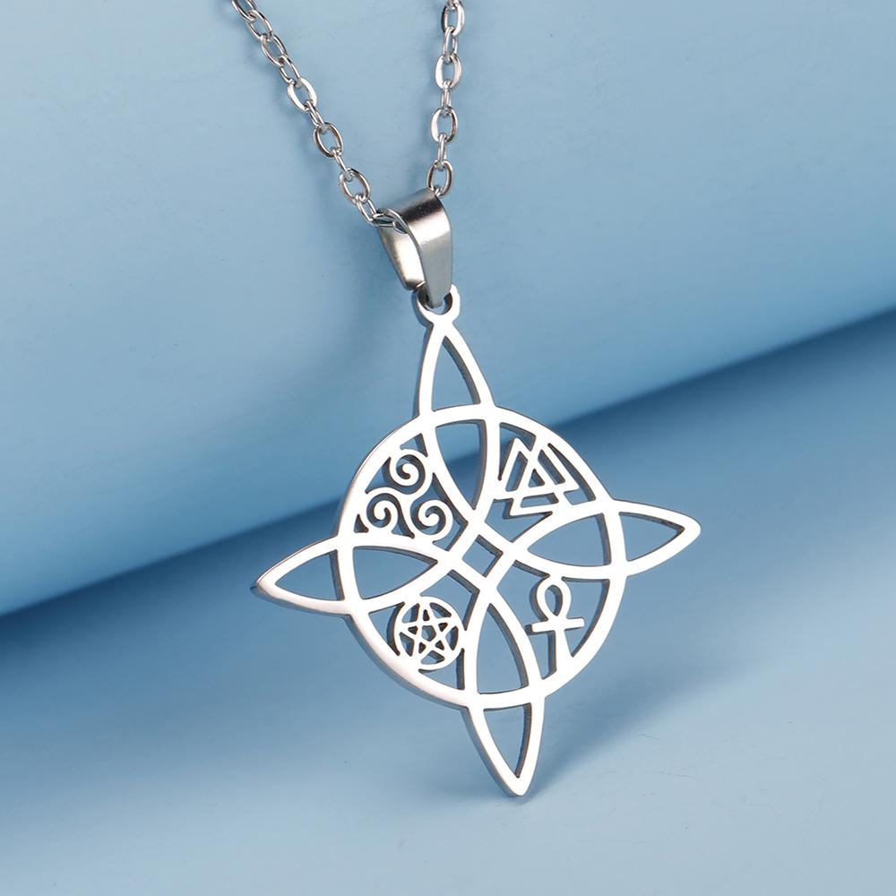Dawapara Witch Knot Necklace Celtics Good Luck Irish Jewelry Stainless Steel Wiccan Vintage Wealth Amulet Women Necklace