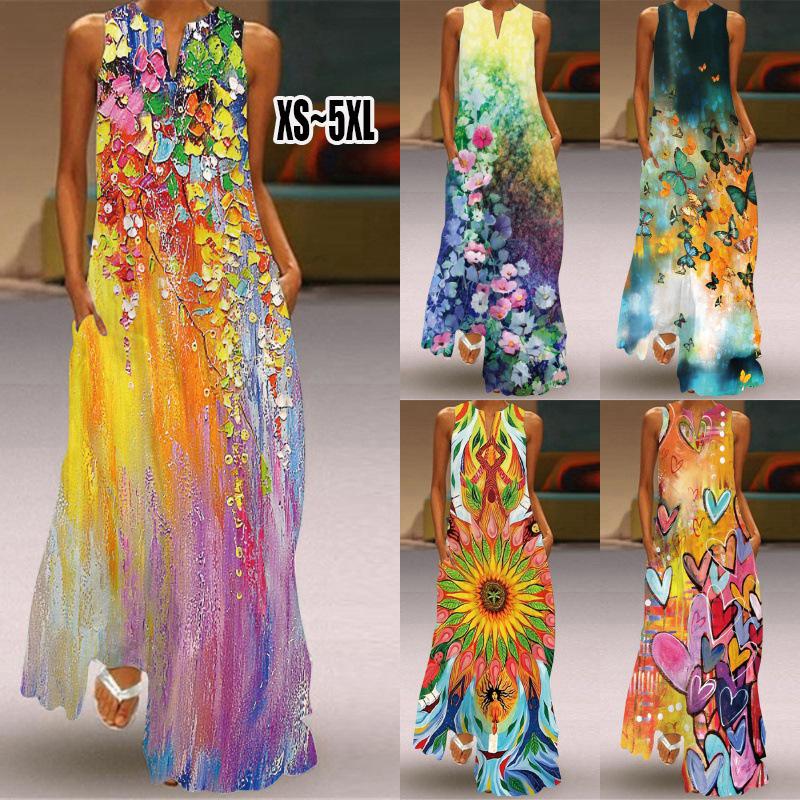 

2023 Women s Sleeveless V-Neck Lavender Retro Print Dress M