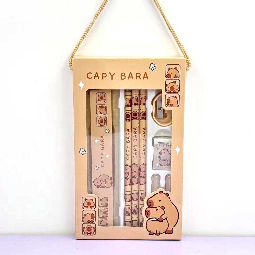 

8 в 1 Капибара мультфильм животные карандаш линейка ластик точилка канцелярский набор для школьников офис письменные принадлежности детский подарок 1Set