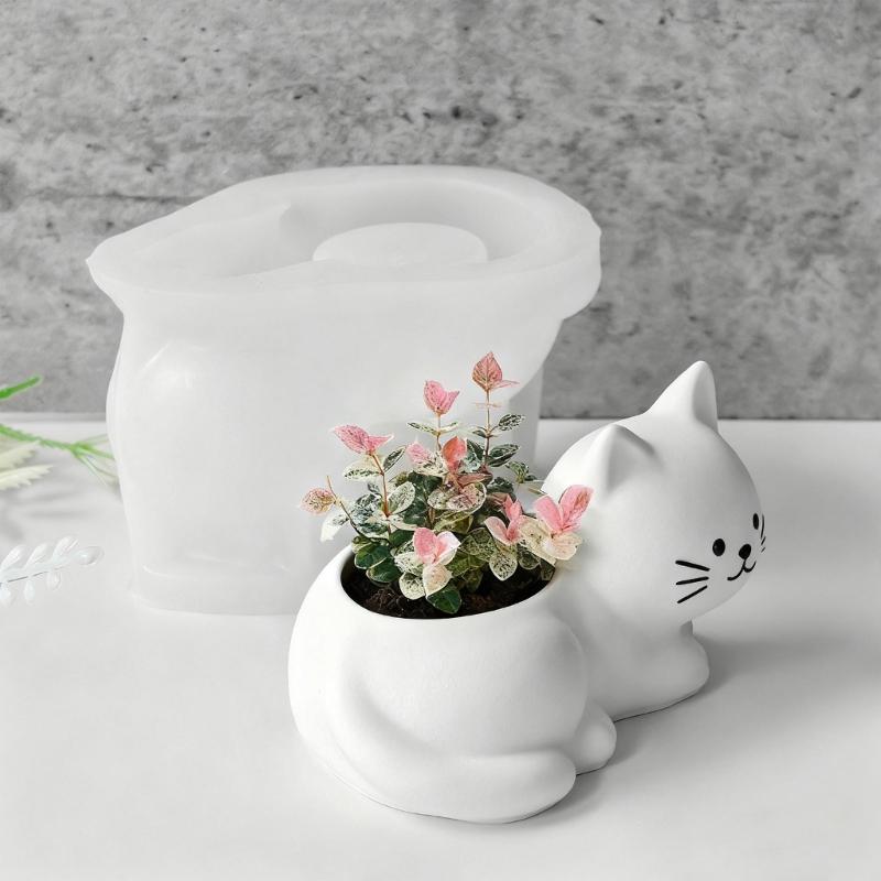 Animal Kitten Shape Candle Cup Silicone Mold Easy Demolding For Candle Container Soap Plant Flowerpot Holiday Decoration