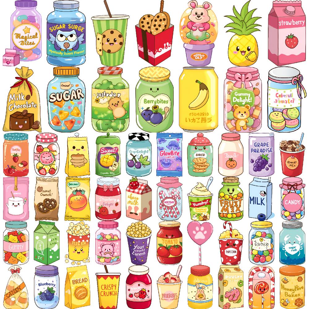 63pcs Temporary Tattoo Jam Jar Temporary Tattoo Stickers Beverage Can Cookie Jar Cartoon Sweet Jar For Shoulders Adults