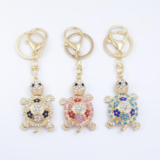 Keychain Sparkling Rhinestones Inlaid Turtle Design Keychain Pendant Enamel Oil Drip Process Spring Buckle Key Holder Car Key Bag Accessory