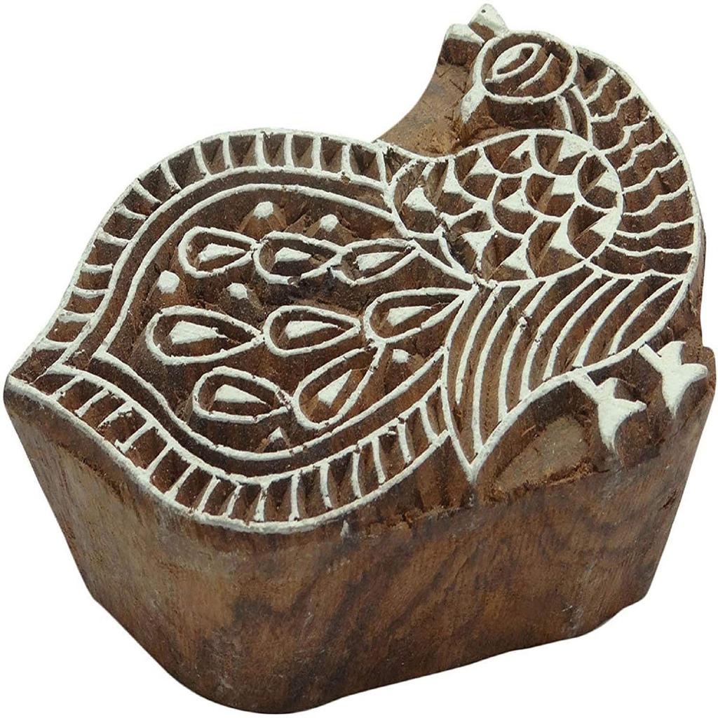 Hand Carved Peacock Pattern Wood Stamp Wooden Te X Tile Block Printing