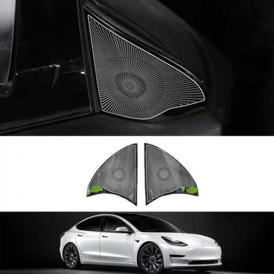 For Tesla Model Y 2020-2023 Black Titanium A Pillar Triangle Speaker Cover Trim