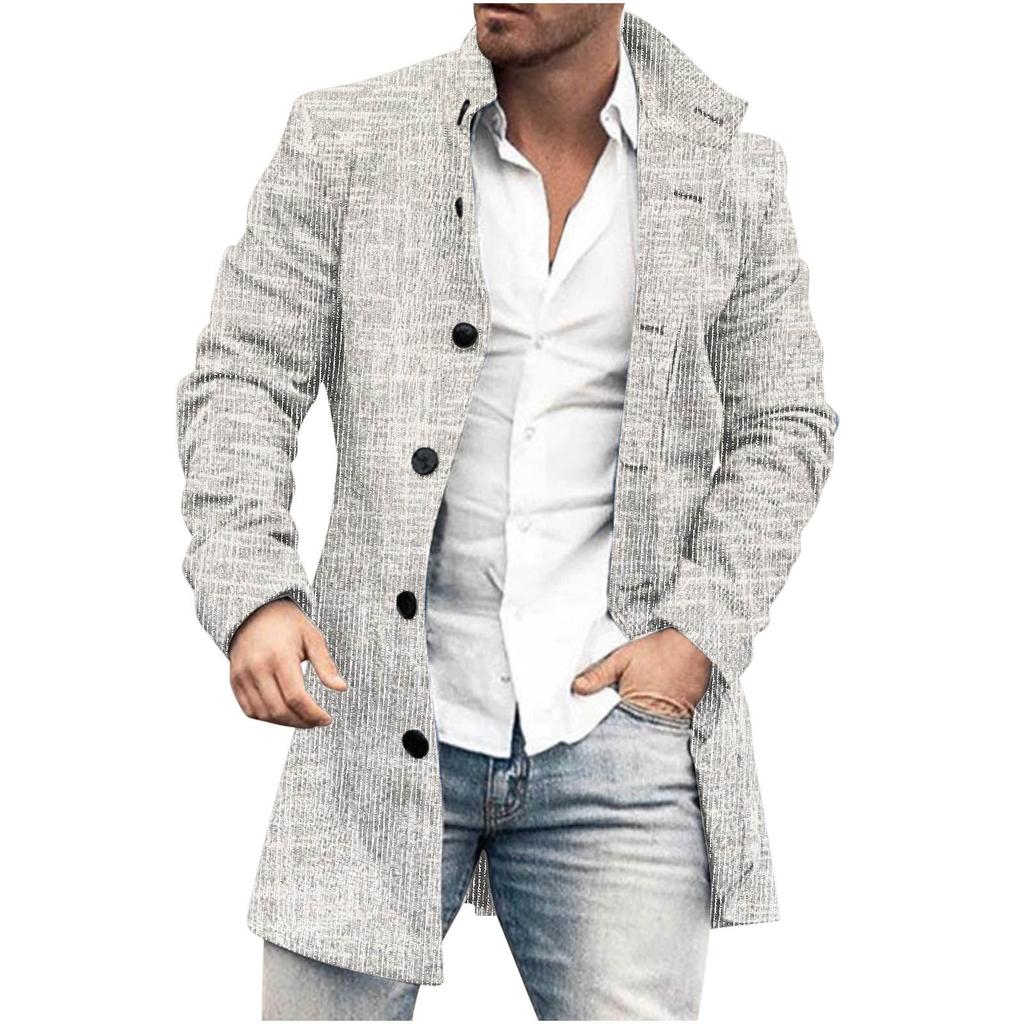 Spring New Men's Pocket Versatile Daily Retro Stand Up Collar Medium Long Woolen Coat Men's Casual Coat Men's Clothing