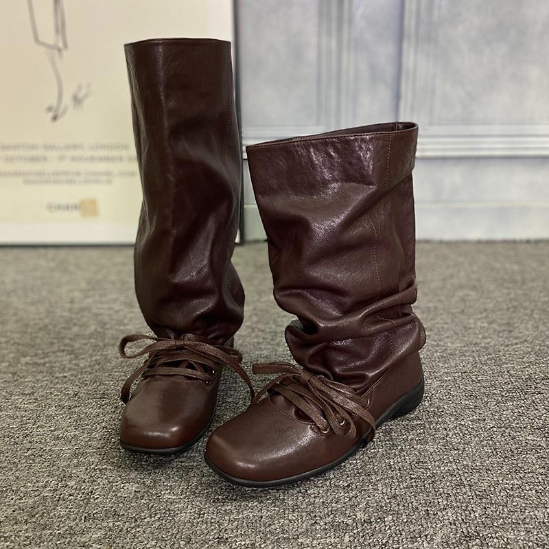 Fashion Winter New Women High Boots Flats Shoes Designer 2025 Trend Casual Gladiator Boots Brand Party Walking Lace Up Sneakers Botas