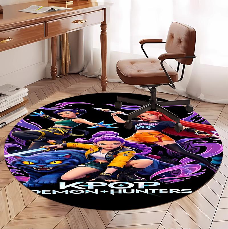 Tappeto Rotondo con Motivo KPop Demon Hunters, Tappetino da Interno/Esterno, per Picnic, Sala Giochi, Camera da Letto, Ufficio, Soggiorno, Tappeto Decorativo per la Casa, Regalo di Compleanno
