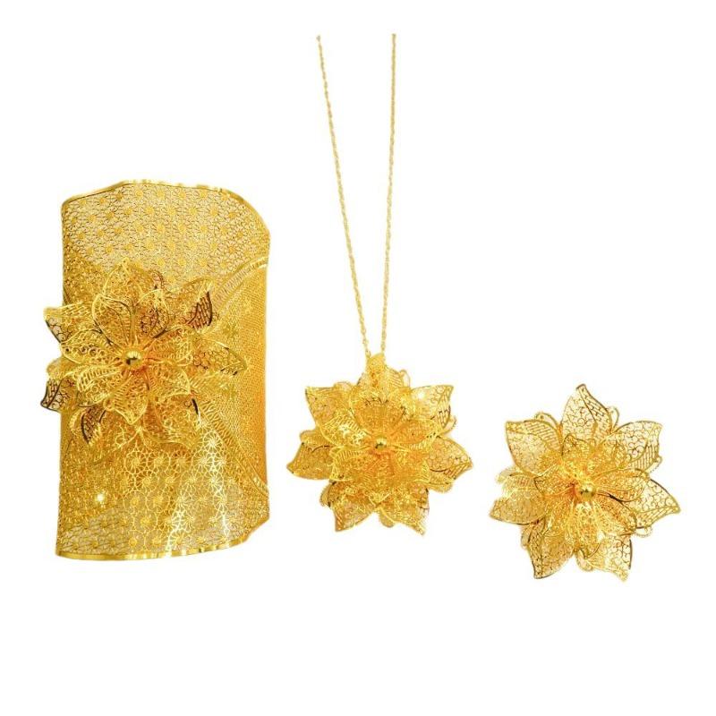 Flower Bracelet Ring Jewelry Necklace Set 3-piece Plated Brooch Special Bridal Wedding