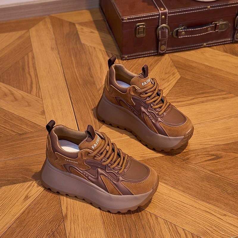 Dad Shoes Girl 2025 Autumn New Soft Leather Muffin Platform Sole Casual Forrest Gump Shoes Versatile Sneakers Tide One Generation