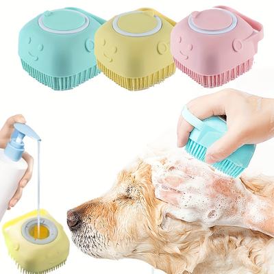 Pet Shampoo Brush, Silicone Massage Rubber Bath Comb with Liquid Shampoo Storage Device, Suitable for Dog Cat Beauty Tools