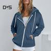 Autumn Spring Women Coat Hooded Drawstring Long Sleeves Pockets Zip-up Elastic Cuff Hem Loose Sport Hoodie Casual Daily Wear Jacket