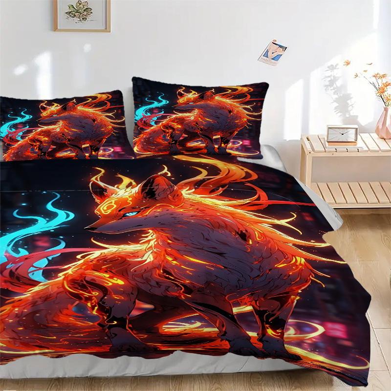 3pc Flame Fox Cover Set - 1 Quilt Cover + 2 Pillowcases, All Seasons Bedroom Setting, Perfect for Home090