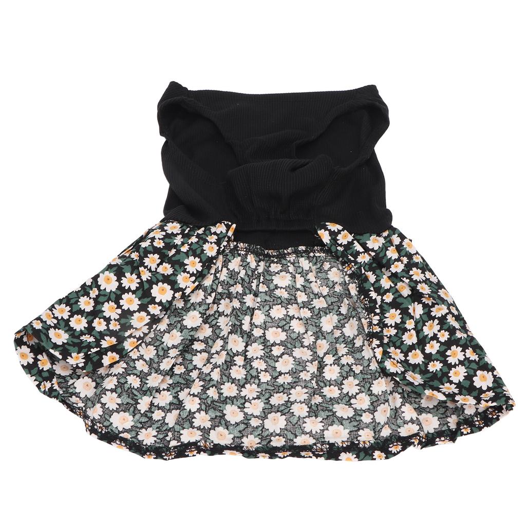 Dog Floral Dress Cute Back Bow Fashionable Spring Summer Pet Princess Dress for Small Dogs and Cats Black