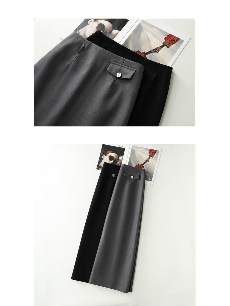 Jupe Midi A-line Taille Haute Gris Printemps 2026: Amincissant, Confortable, Magnifique, Long, et Moulant les hanches.
