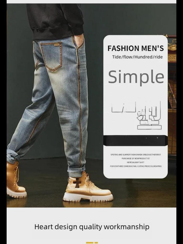 Jean fuselé à jambe droite pour homme: Pantalon décontracté tendance, ample et polyvalent pour l'automne/hiver.