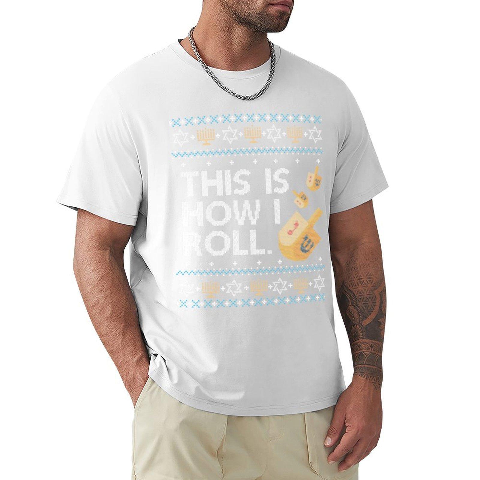 Funny Ugly Hanukkah Sweater How I Roll Dreidel TShirt tees anime shirt mens clothes S