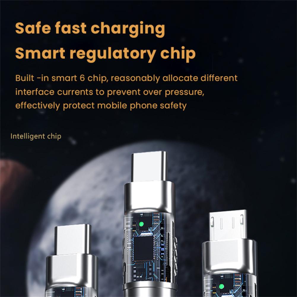 3-in-1 6A 120W Usb Metal Fast Charging Cable 8-pin Charging Cable Compatible For Iphone Micro Usb Type-C