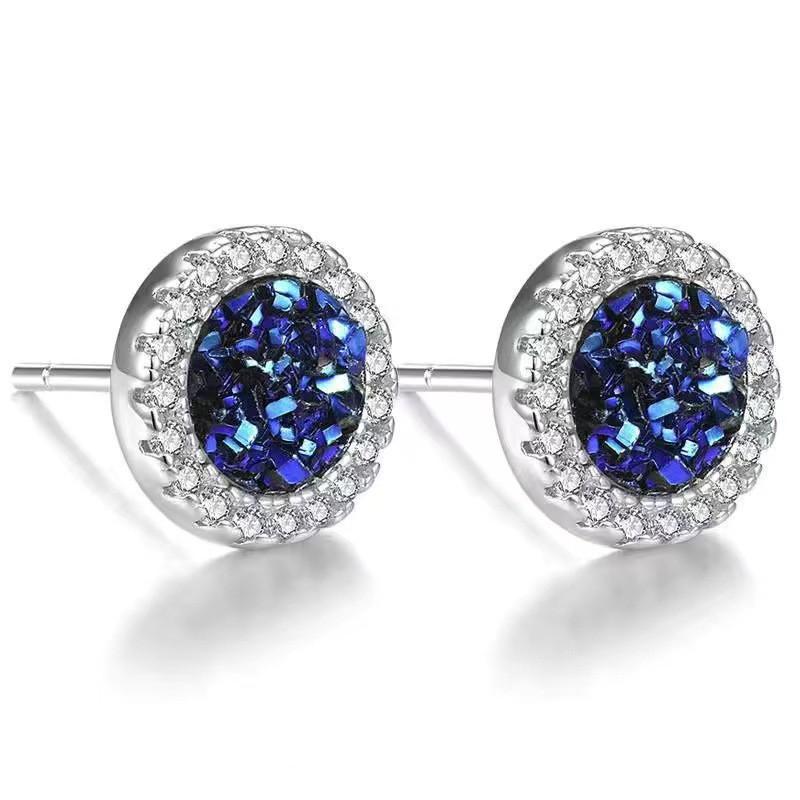 Crystal Cluster Stone Stud Earrings: Unique Titanium Steel, Fade-Resistant, Versatile Cool-Style Jewelry for Men and Women