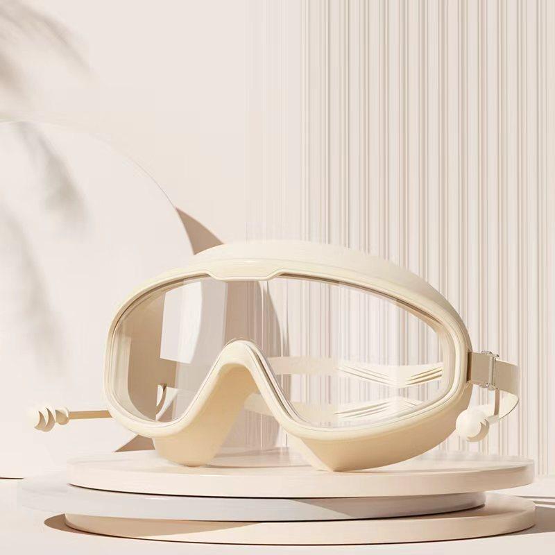 Goggles Men s and Women s Large Frame Swimming Goggles Waterproof and Anti-fog High Definition Transparent One-piece Earplugs
