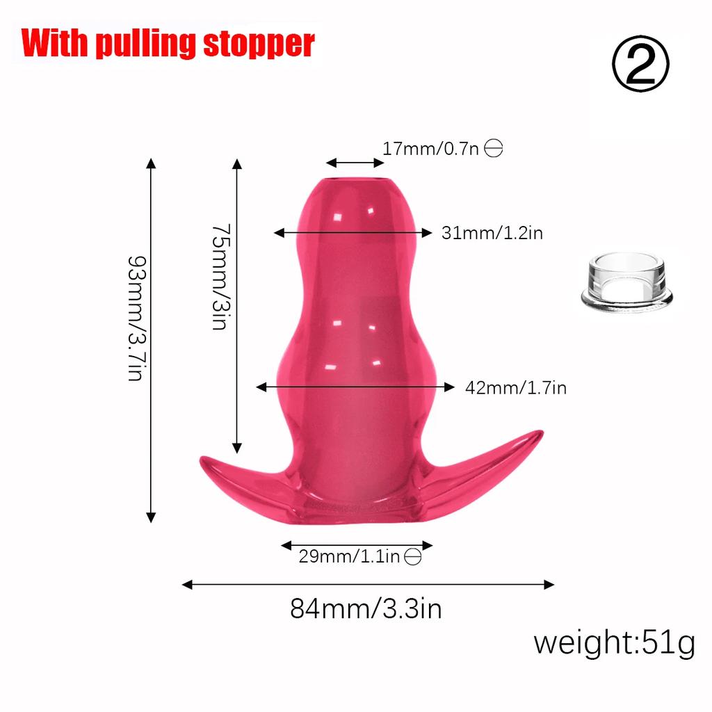 TPE Hollow Anal Plug with Cap - Transparent Tunnel Butt Plug for Gape Training & Prostate Play