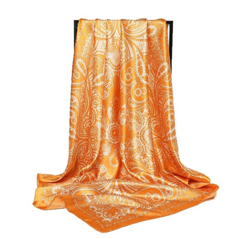 Geometric cashew flower satin print silk scarf shawl sunscreen square scarf 91 satin imitation silk headscarf women's scarf