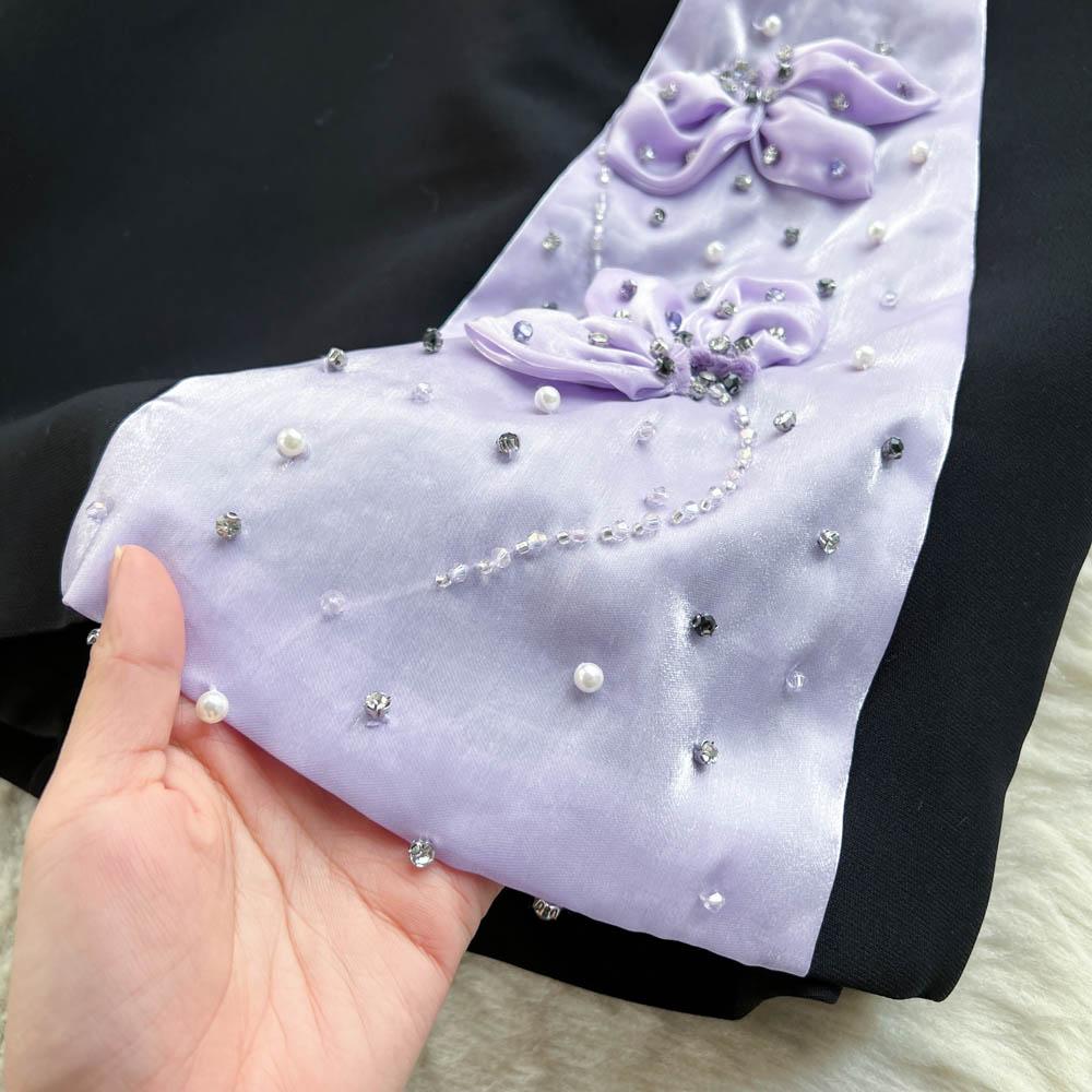 Vår Høst Kjendis Vintage Cheongsam Blyantkjole Dame Ny mote Langermet Mesh Patchwork Elegante Perlebue Festkjoler