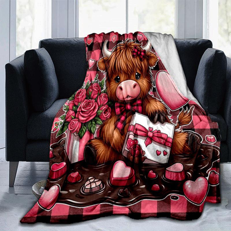 

1pc Highland Cow Printing Lightweight Flannel Blanket, Comfortable and Warm Blanket, for Camping Sofa Bed and Couch Office, Gift 100x150cm