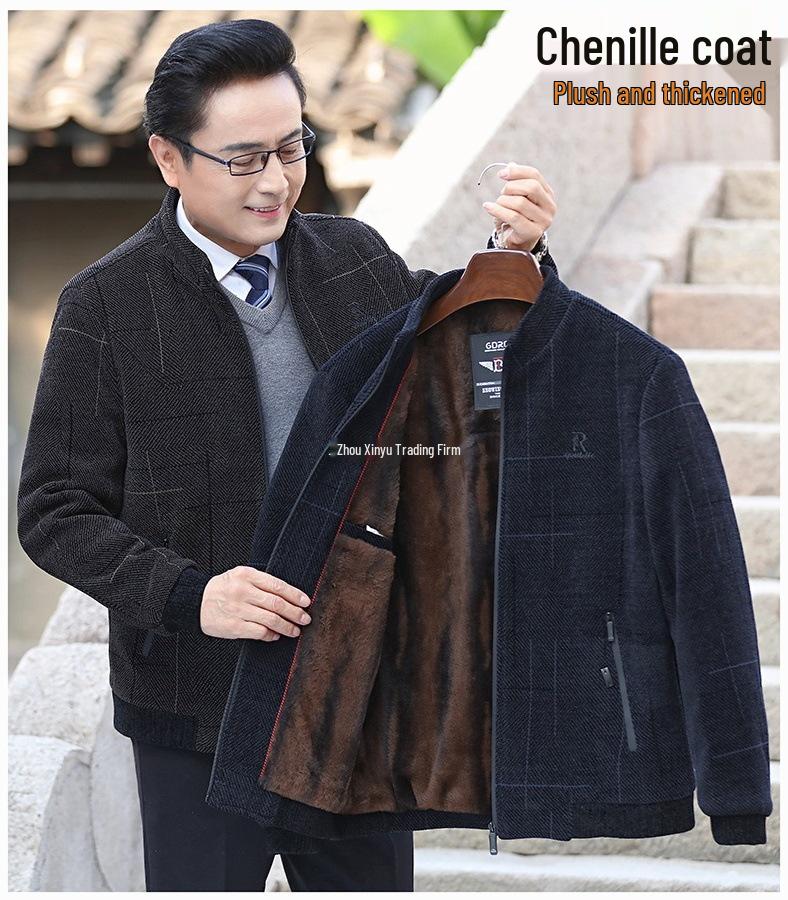 Men's Corduroy Velvet-Lined Jacket for Middle-Aged and Elderly - Autumn/Winter Warmth