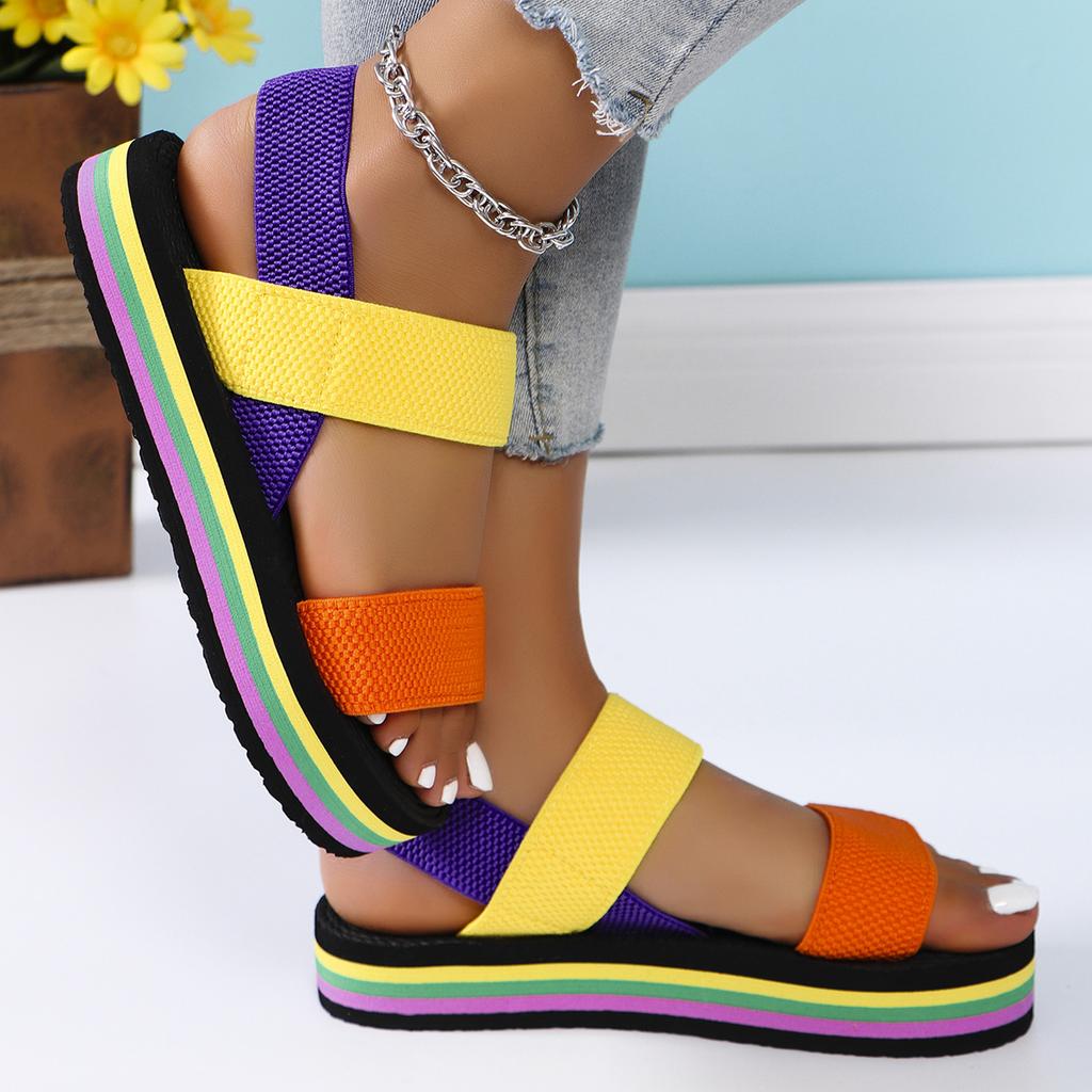Tendință în modă pentru femei, cu fundul multicolor, cu centură de culoare asortată, anti-alunecare, purta sandale confortabile cu talpă moale