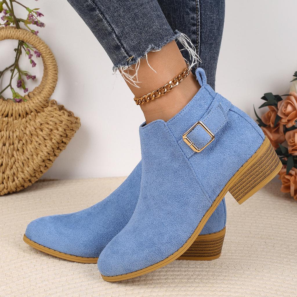 Winter new low-heeled Martin boots large-size fashion women's boots solid color low-top side zipper women's short boots