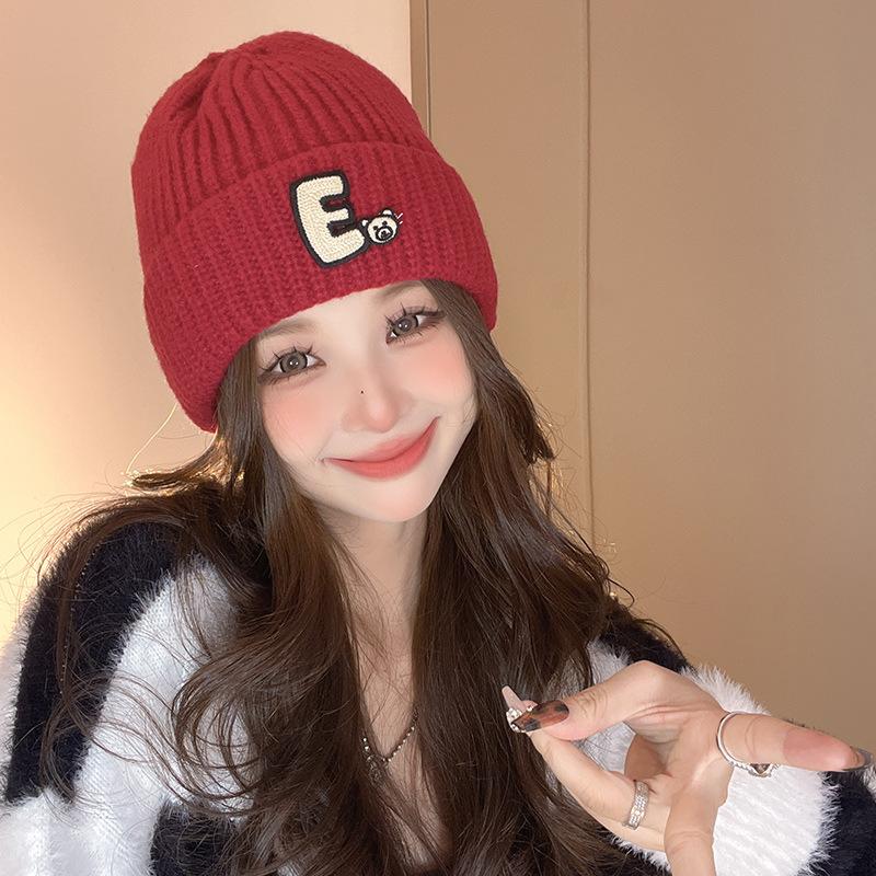 Versatile Face protecting Small Ear Protecting Hat Korean Version Dopamine Letters Warm Knitted Hat for Women