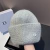 Winter Sequin Rabbit Knit Hat Fashion Simple M Letter Warm Beanie Women