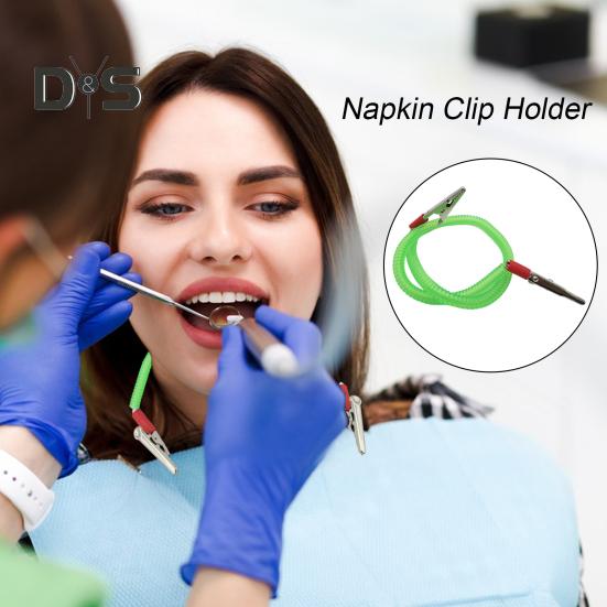 Dental Bib Clip Napkin Holder Reusable Kids Adults Elderly Colorful Elastic Spring Double-end Metal Clip Dentist Bib Holder Neck Strap