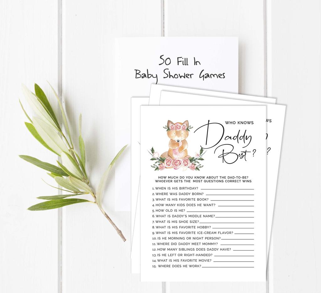 Inkdotpot Fox Animal Baby Shower Game Set Of 50 BabyA  AlphabetA  ABCA  Game Gender Neutral Party