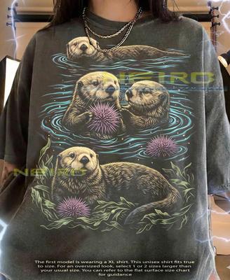 Sea Otter Sea Urchin Marine Life Ocean Animal Lover Comfort Colors® Tshirt, Wildlife Nature Kelp Forest Vintage Art Retro 90s Tee